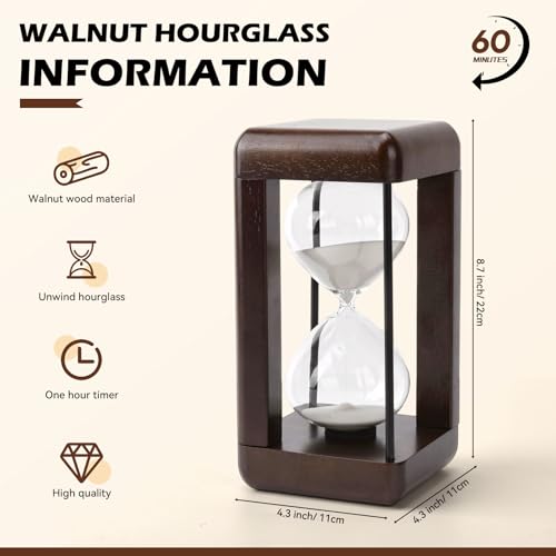 Hourglass Timer 60 Minute,Large Premium Walnut Sand Timer,Decor for Home, Desk,Office, Wedding Decor (White) by bvkotent - Image 2