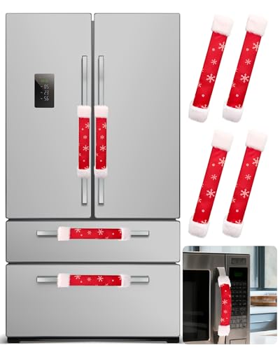 CORALMEE Christmas Refrigerator Handle Covers Set of 4, Snowflake Christmas Kitchen Decorations, Fridge Door Handle Covers for Xmas, Fridge Microwave Oven Dishwasher Handle Protector