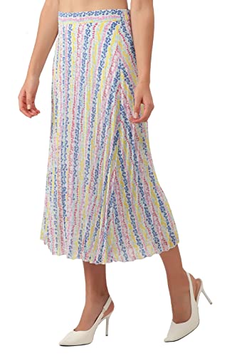 Image of NUEVOSDAMAS Women Floral Printed & Pleated Flared Midi Skirt
