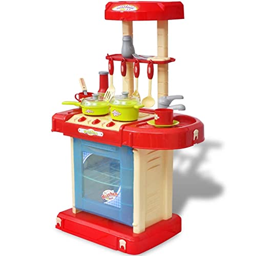 LONGMHKO Kinder-Rollenspiele Kinderküche Spielküche mit Licht- und Soundeffekten Farbe: Rot + blau + gelb