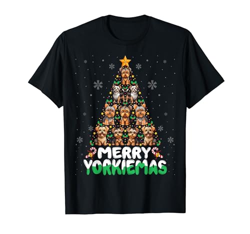 Yorkshire Terrier Dog Xmas Merry Yorkimas Christmas Tree Camiseta