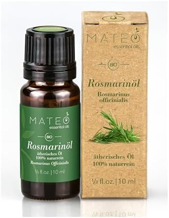 MateoEssentialsOils - 100% Reines & natürlich Rosmarinöl – Erfrischender Duft & Vielseitige Anwendungen – Perfekt für Aromatherapie, Gegen Haarausfall – Auch für Diffusor – Rosmari