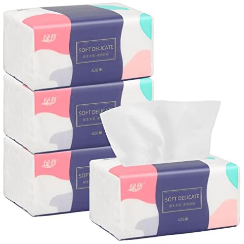 Soft Small Facial Tissue, Toilet Paper -BAG Cover Not BOX, Native Wood Pulp Fiber Material, Disposable Napkin, White Facial Paper Tissue, 5-Ply, 4 Packs, 420 Sheets per Pack Cover