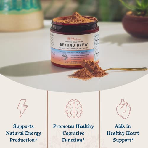 Beyond Brew Mushroom Superfood Coffee | Mushroom Coffee Alternative Low Caffeine | Healthy Coffee Substitute | W/Prebiotics & Probiotics | By Live Conscious | 30 Servings Net Wt. 7 Oz (0.4 Lb/201G) #TOP1