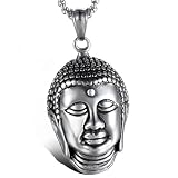 xuanhang Unisex Stainless Steel Gautama Buddha Pendant Necklace for Men Women,Titanium Steel Tibetan Amitabha Buddhist Charm Jewelry Chain Good Luck Buda Necklace for Mens,24inch Chain