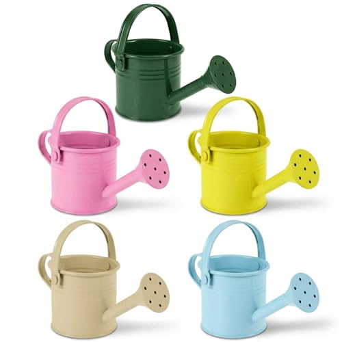 Image of Kids Metal Watering Can for Gardening, 5pack Small Iron Watering Can for Succulents Houseplants Bonsai, Mini Water Pot for Children Sprinkling Bucket (Mixed Style: Pink, Green, Yellow, Beige, Blue)