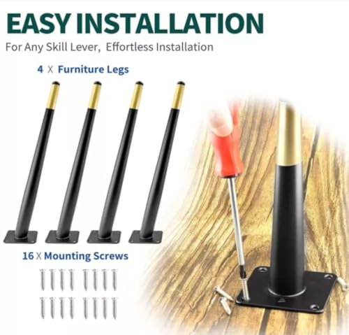 Image of Aakash Decor Sofa Leg Black Gold Finish 16 Inches (Set of 4) Metal Cone Shape Heavy Duty Sofa Legs for Home, Office Rustproof & Sturdy Sofa Paya with Mounting Screw | Furniture /Table Leg