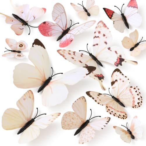 LiveGallery 72 PCS Removable 3D DIY Beautiful Butterfly Wall Decals Colorful Butterflies Art Decor Wall Stickers Murals for Home Nursery Bedroom Offices TV Background Decoration white2