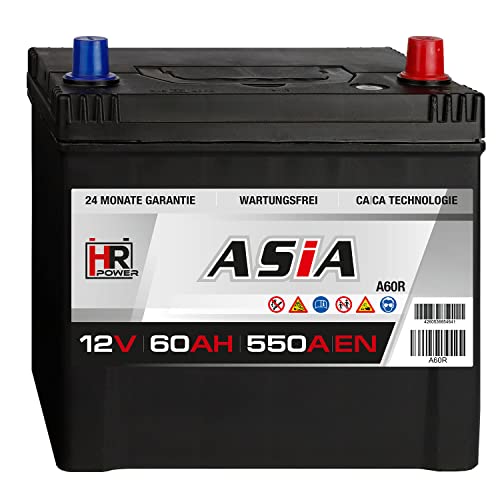 HR HiPower ASIA Autobatterie 60Ah 12V Pluspol Rechts 550A/EN Blei-Säure, hohe Startreserven auch bei Kälte