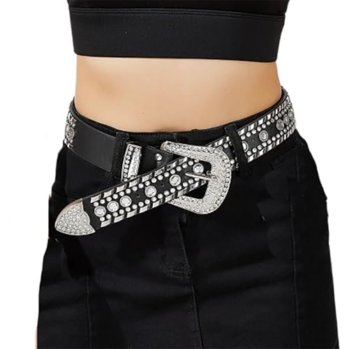 Rhinestone Leather Belt,Western Cowboy Cowgirl Studded Leather Belt,Vintage Cowboy Waist Belt, Western Studded Belt for Jeans Pants3