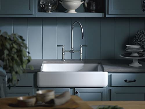 Kohler K-6486-0 Whitehaven Farmhouse Self-Trimming Undermount Single-Bowl Kitchen Sink With Short Apron, 30 Inch, White #TOP3