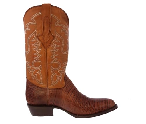 Texas Legacy Men Cognac Western Leather Cowboy Boots Teju Lizard Print Round Toe2