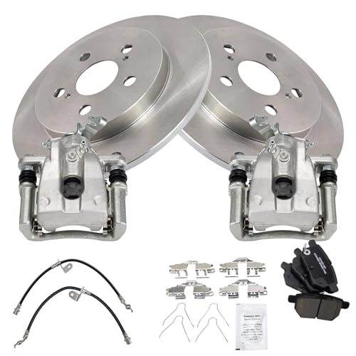 Image of TRQ Rear Brake Pad and Rotor Set Ceramic Rotors Calipers Compatible with 2009-2010 Pontiac Vibe 2009-2018 Toyota Corolla 2009-2011 Matrix