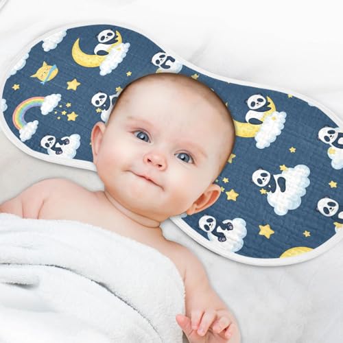 J JOYSAY Panda Moon Cloud Blue Baby Burp Cloths for Boys Girls Large 22''x11'' Cotton 4 Layer Baby Spit-Up Rags for Babies Unisex one sizex24