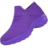 FLWVOG Non Slip Work Shoes Women, Slip On Sneakers Women,Work Shoes Walking Gym Nurse Mesh Casual Fashion Sneakers Comfort Breathable Lightweight (B-All-Purple-11)