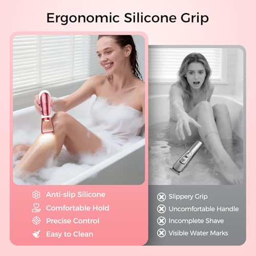 Image of Bikini Trimmer for Women, 2 in 1 Electric Razors Shaver, IPX7 Waterproof Body Hair Trimmer with Mirror, LED Light & Display, Painless Pubic Hair Removal, White