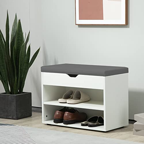 Thanaddo Schuhbank mit Sitzfläche - Schuhregal Bank mit Stauraum für den Flur,Weiß+Grau PU Cover