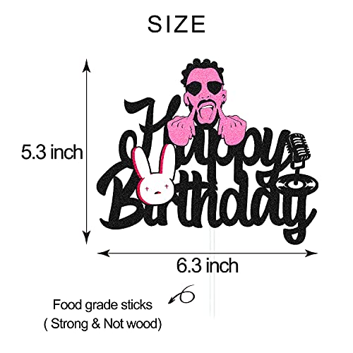 Bunny Cake Topper For Roguish Knavish Rabbit Dj Disco Music Superstar Theme Happy Birthday Cake Décor Man Boy Birthday Party Supplies Black Decorations #TOP2