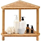 BOSREROY Eck-Duschhocker aus Holz, rutschfest, mit Ablage, wasserdichte Badewannenbank, für Beinrasur, 37 x 23 x 30,5 cm