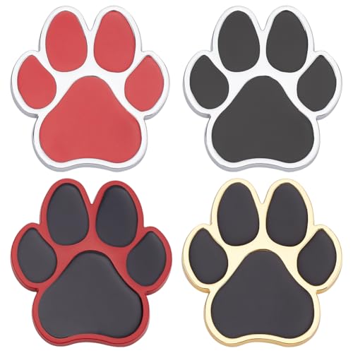 PLIGREAT 4 Pack 3D Paw Print Car Emblem DIY Dog Paw Footprint Metal Stickers Car Badge Dog Footprint Sticker Decal for Car Automotive Motorcycle Laptop Decoration, Black Red