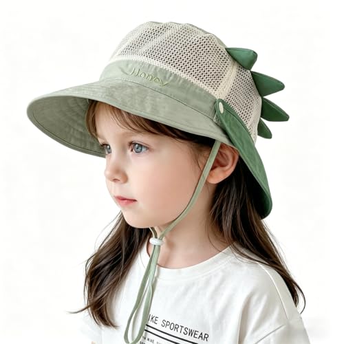 Image of SNOWIE SOFT Wide Brim Sun Hat for Kids Girls with Neck Flap Shawl, UPF 50+ Adjustable Chin Strap Sun Protection Hat for Girls 2-10 Years Old, Summer Breathable Sun Visor Hat Windproof Beach Hat