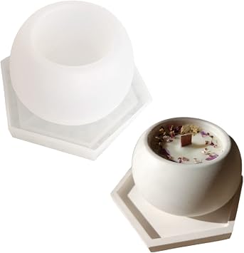 Candle Jar Silicone Molds Set, Hexagonal Coaster Molds and Coconut Shape Container Moulds, Round Pot Molds for Making Uv Epoxy Plaster Concrete Storage Box Home Decor Planter