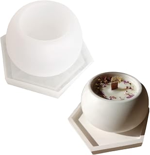 Candle Jar Silicone Molds Set, Hexagonal Coaster Molds and Coconut Shape Container Moulds, Round Pot Molds for Making Uv Epoxy Plaster Concrete Storage Box Home Decor Planter