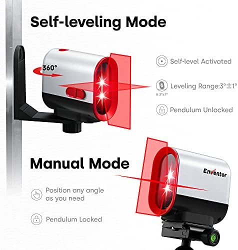 Laser Level, ENVENTOR 20M USB Rechargeable Li-ion Battery Laser Levels Self Leveling for Renovation Work, 360° Laser Levels with Pulse Mode up to 35M, Magnetic Base, Cross Line Laser Level Tool Red
