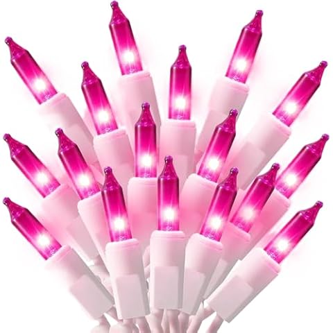 Dobar Holiday Pride Pink Christmas Lights White Wire - 100 Count Pink Christmas Lights Indoor (24 Ft) - Indoor/Outdoor Use - UL Certified - Static & Blinking Modes - Connectable Cover