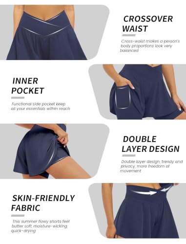 Image of FireSwan Crossover Athletic Shorts for Women 2 in 1 Flowy Running Shorts with Pockets Spandex Butterfly Workout Tennis Skorts