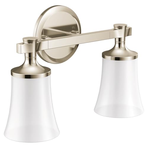 Image of Moen YB0362NL Flara 2-Light Dual-Mount Bath Bathroom Vanity Light Fixture with Frosted Glass, Polished Nickel