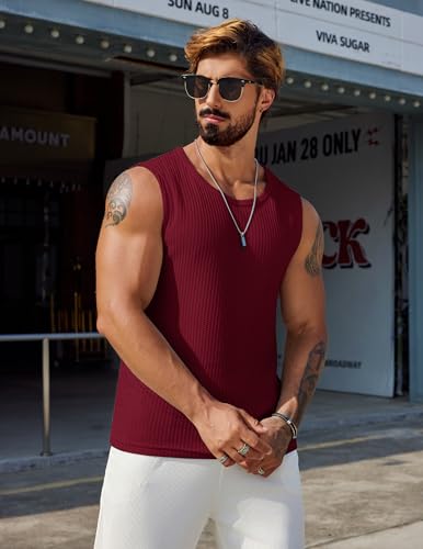 Image of COOFANDY Mens Casual Tank Tops 2 Pack Waffle Knit Sleeveless Shirt Breathable Tank Shirts Summer Muscle Tee