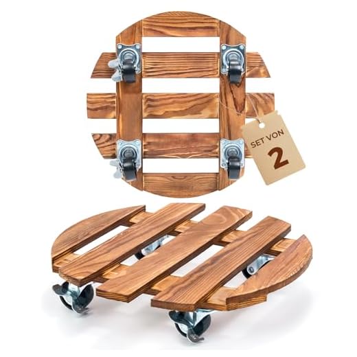 Bamworld Pflanzenroller Holz Rund 2er Set – stabiler Pflanzenroller Outdoor wetterfest mit Bremse, Blumentopf Untersetzer mit Rollen Ø 30.5 cm, Pflanzenuntersetzer mit Rollen für Innen & Außen
