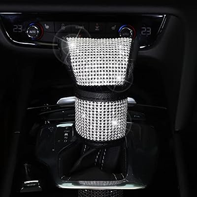 ToBeQueen Bling Car Accessories for Women,7 Pack Sparkly Rhinestone Diamond Steering Wheel Cover Set,Bling Seat Belt Cushion,Shift Knob Cover,Push Start Button Accessories,Car Cup Coaster,Silver