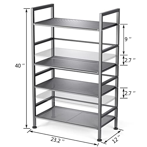 Eknitey Adjustable Metal Kitchen Shelf 4 Tier Bathroom Shelves Organizer Utility Storage Shelving Unit With 4 Hooks For Pantry Laundry Home Office(Grey) #TOP2