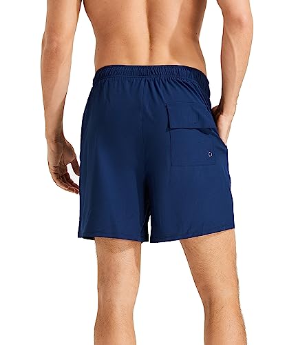 Mens Swim Trunks with Compression Liner Quick Dry Beach Shorts with Zipper Pockets Navy2