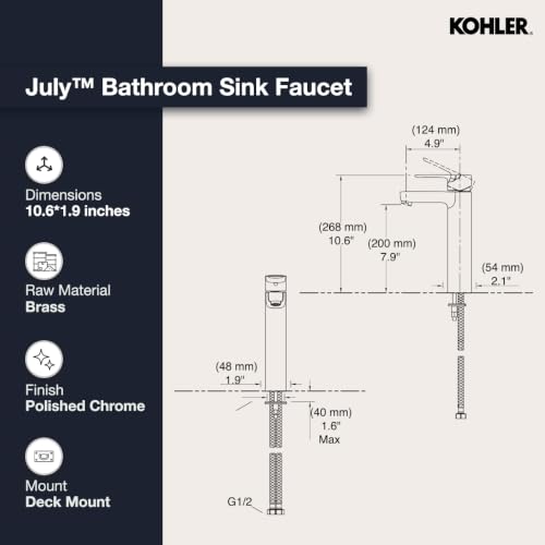 Image of Kohler July Comfort Height Tall Lav Faucet Without Drain