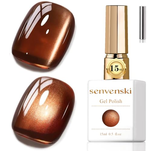 Senvenski Gelei Glas Magnetisch Cat Eye Gelnagellak met Magneet 15ML Kattenoog Glitterig Holografisch Doorschijnend Kleur Gel Nagellak Salon Thuisgebruik DIY (Donkerbruin, 15ml)
