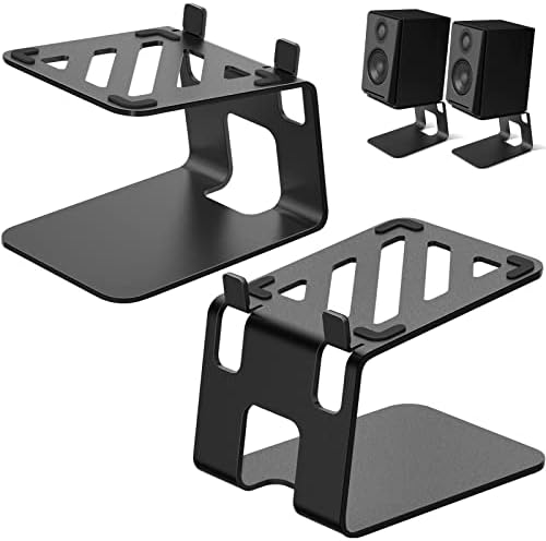 VAYDEER Metal Desktop Speaker Stand 1 Pair with Vibration Absorption Pad Special Incline Design for Better Experience Professional Desktop Audio Stand for Computer Speakers, Black