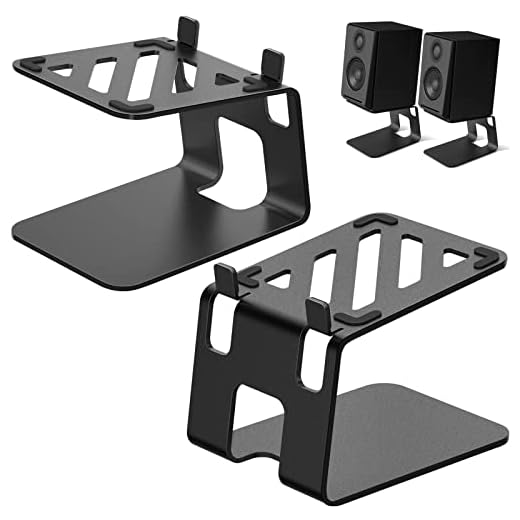 Vaydeer Högtalarstativ aluminium 2 nivåer högtalare stativ skrivbord ett par speciell vippdesign metall högtalare stativ boxstativ för datorhögtalare – svart
