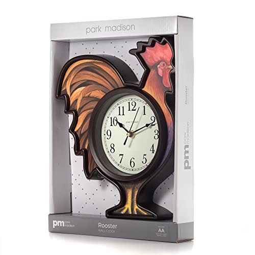 Park Madison 12 Inch Vintage Farmhouse Kitchen Wall Clocks Battery Operated Rooster Quartz Clock For Dinning Living Room Decor, Silent Movement #TOP1