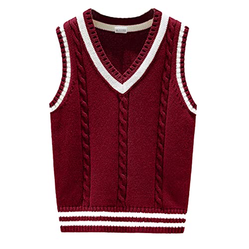 Boys Girls Uniform Knitted Waistcoat Vest V Neck Sleeveless Cable Crochet Knitwear Sweater Pullover Tops