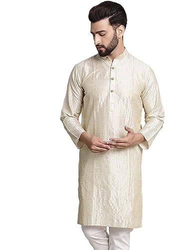 Image of SOJANYA Men's Pintuck Silk Blend Embroidered Kurta