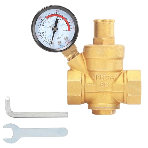 Valve Technik Druckminderer Wasser DN20 mit Manometer Wasserdruckregler aus Messing Wasserdruckregler Druckminderventil mit Siebfilter für Boiler Gärten und Bäder
