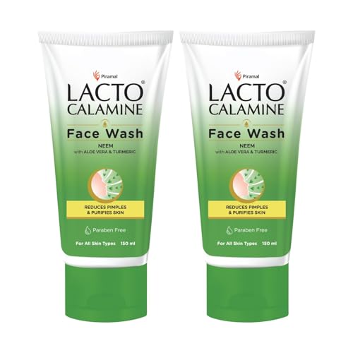 Lacto Calamine Neem Face Wash With Aloe Vera & Turmeric | 150ml each- Pack of 2 | Niacinamide & Salicylic Acid Face Wash | Facewash Reduces Pimples, Purifies Skin & Oil Control | For All Skin Types