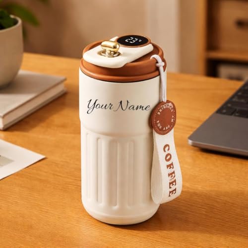 Image of Zephorus Personalized Coffee with Name, Customized Travel Mug with Lid, Coffee Mug for Men, Valentine Day Gifts, Corporate Gifts for Employee, Raksha Bandhan (Brown,460ml)