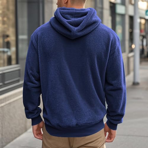Men Fuzzy Sherpa Hoodie Long Sleeve Fall Winter Fashion Hooded Sweatshirts Solid Thick Fleece Pullover with Pocket3