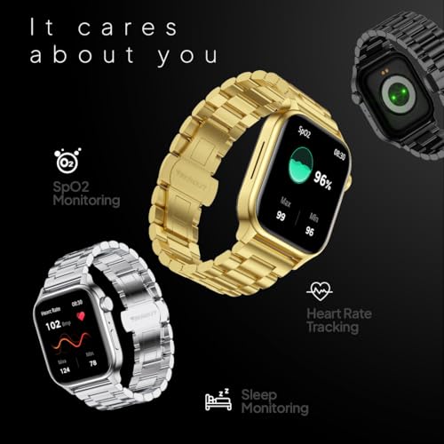 Image of Fire-Boltt Rise Luxe Bluetooth Calling Smart Watch, 1.85 inchHD Display, AI Outfit Watch Face, 2 Looks in 1 Watch, Extra Straps at ₹99, 120+ Sports Modes, Metal Smartwatch for Men & Women (Gold)