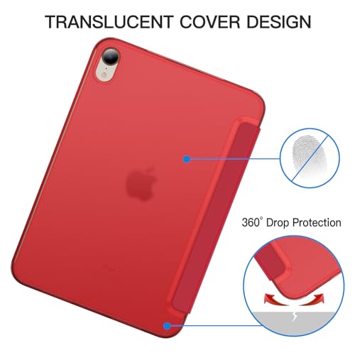 Image of JETech Cover Case for iPad mini (A17 Pro, 2024 Model, 7th Generation) / mini 6 (2021 Model, 6th Generation), Slim Stand Hard Back Shell Smart Cover with Auto Wake /Sleep (Red)