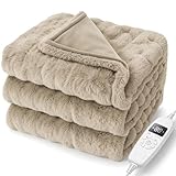 HAGOOGI 電気毛布 敷き 掛け兼用 節電 190×130cm 10段階温度調整 8Hタイマー付き 電気毛布洗える 速暖 恒温加熱 頭寒足熱 ダニ退治 電気敷毛布 電気ブランケット 防寒対策 肩掛け 膝掛け 厚手生地 ふわふわ 両面使え 暖房器具 (ベージュブラウン)